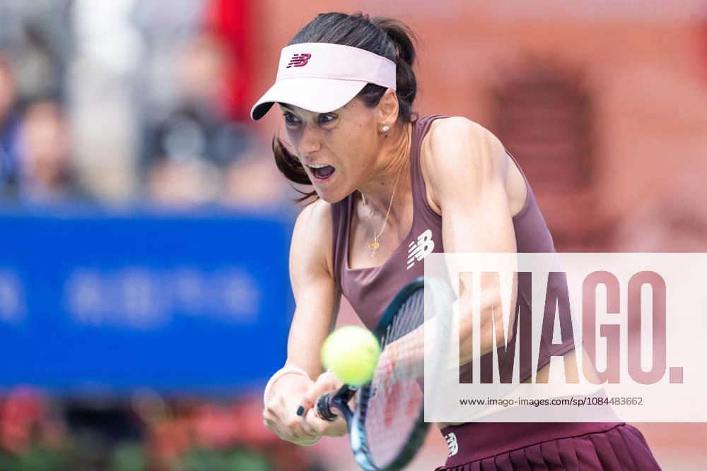 Sorana Cirstea of Romania seen in action with Hanyu Guo of China (Not in view) during the Wuhan Open final match at the Optics Valley International Tennis Center. Hanyu Guo defeated Sorana Cirstea with a score of 1-6, 7-6, 7-5. 2026 WTA, Tennis Damen Wuhan Open In Wuhan, China- 13 Oct 2026 - ZUMAs197 20261013_aaa_s197_094