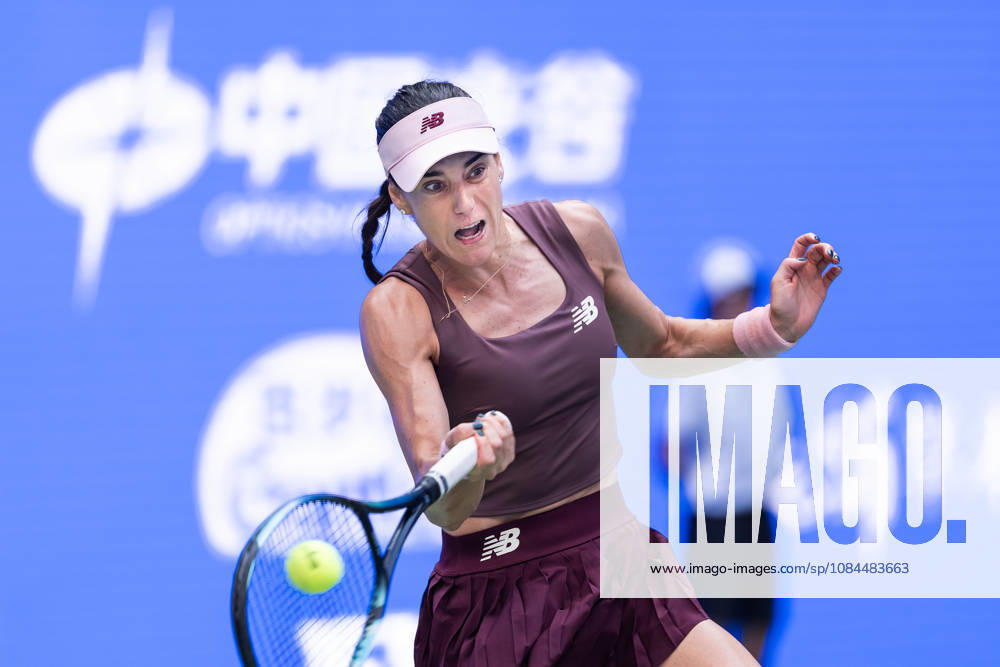 Sorana Cirstea of Romania seen in action with Hanyu Guo of China (Not in view) during the Wuhan Open final match at the Optics Valley International Tennis Center. Hanyu Guo defeated Sorana Cirstea with a score of 1-6, 7-6, 7-5. 2026 WTA, Tennis Damen Wuhan Open In Wuhan, China- 13 Oct 2026 - ZUMAs197 20261013_aaa_s197_095