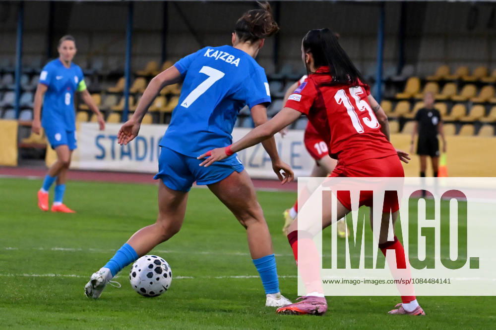 Nina Kajzba of Slovenia (R) in action against Kezban Tag of Turkey (R) during the UEFA Women’s European Qualifiers for 2027 World Cup Play-offs Round 1, 2nd leg match between Slovenia and Turkey at Sports Park Domzale, Domzale on October 13, 2026 in Domzale, Slovenia. (Photo by Igor Kupljenik Sports Press Photo).
