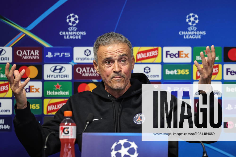 UEFA Champions League press conference, PK, Pressekonferenz and open training Matchday 2 of 8 Manchester City v Paris Saint-Germain Luis Enrique manager of Paris Saint-Germain speaks during the UEFA Champions League press conference and open training Matchday 2 of 8 Manchester City vs Paris Saint-Germain at City Football Academy, Manchester, United Kingdom on 13 October 2026 (Photo by Mark Cosgrove News Images) Manchester City Football Academy Greater Manchester United, ManU Kingdom