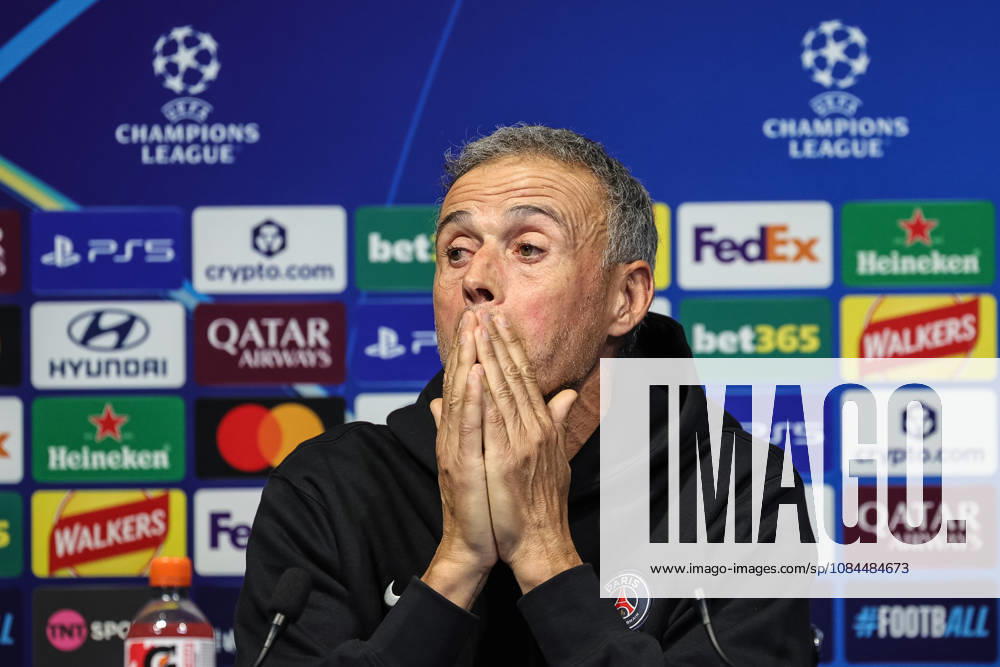 UEFA Champions League press conference, PK, Pressekonferenz and open training Matchday 2 of 8 Manchester City v Paris Saint-Germain Luis Enrique manager of Paris Saint-Germain speaks during the UEFA Champions League press conference and open training Matchday 2 of 8 Manchester City vs Paris Saint-Germain at City Football Academy, Manchester, United Kingdom on 13 October 2026 (Photo by Mark Cosgrove News Images) Manchester City Football Academy Greater Manchester United, ManU Kingdom