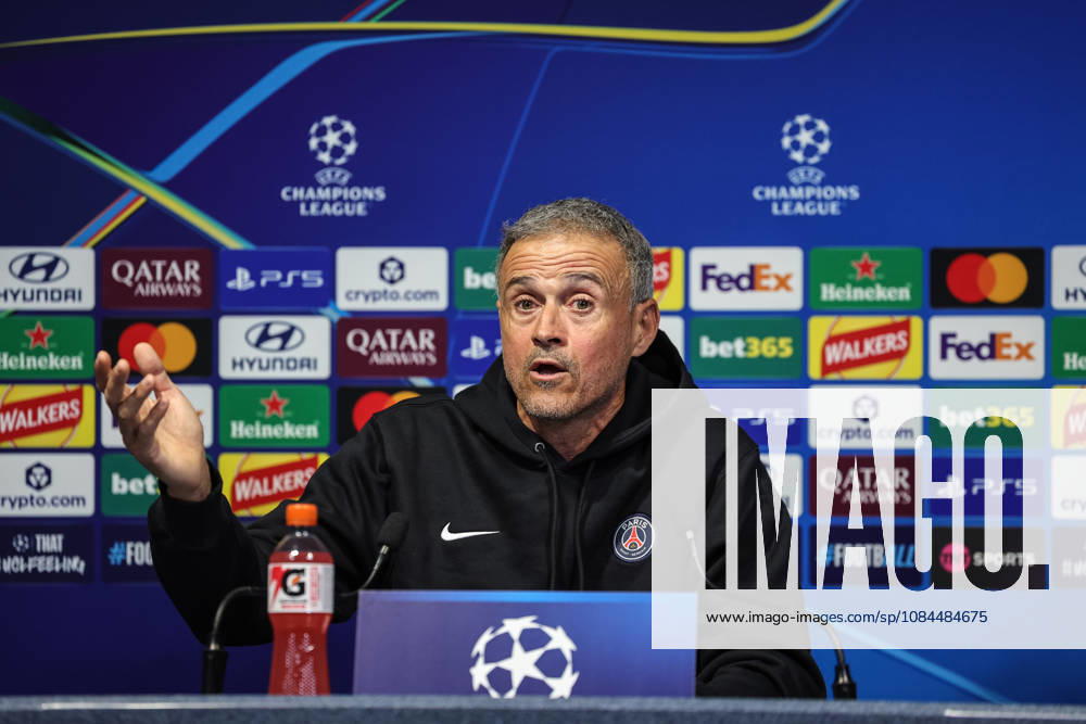 UEFA Champions League press conference, PK, Pressekonferenz and open training Matchday 2 of 8 Manchester City v Paris Saint-Germain Luis Enrique manager of Paris Saint-Germain speaks during the UEFA Champions League press conference and open training Matchday 2 of 8 Manchester City vs Paris Saint-Germain at City Football Academy, Manchester, United Kingdom on 13 October 2026 (Photo by Mark Cosgrove News Images) Manchester City Football Academy Greater Manchester United, ManU Kingdom