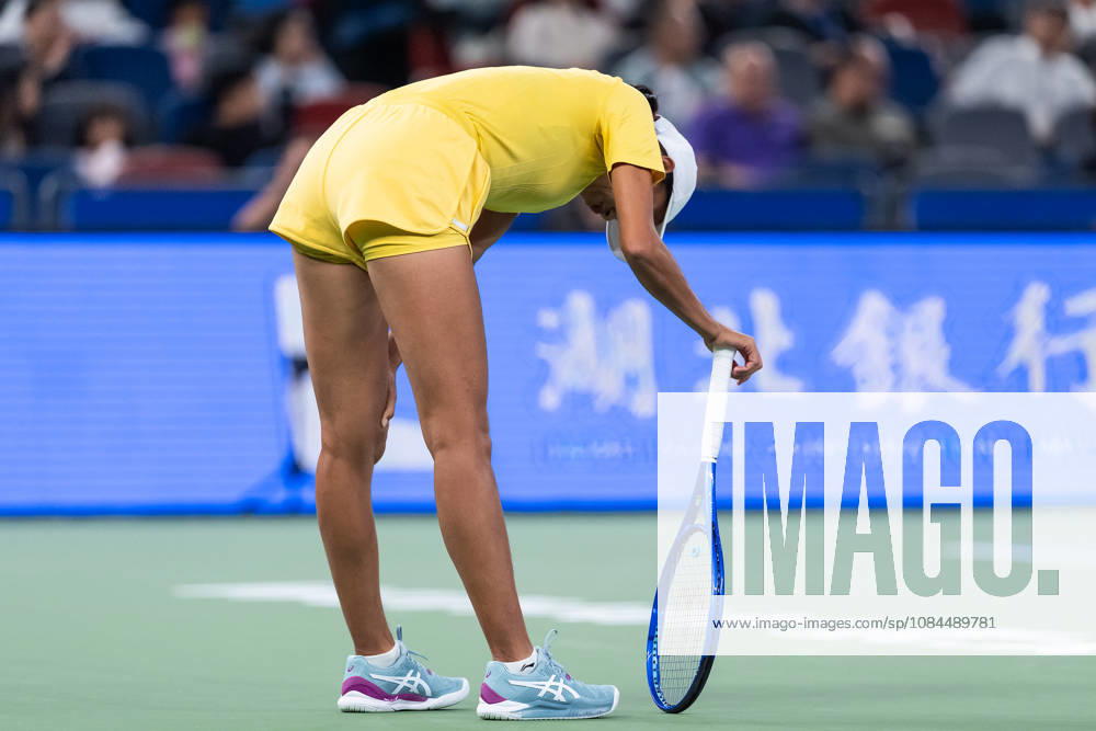 Chinese tennis player Shuai Zhang, seen in action during the Wuhan Open final match played at the Optics Valley International Tennis Center against American tennis player Ashlyn Krueger (Not in picture) in Wuhan. Ashlyn Krueger defeated Shuai Zhang with a score of 6-3, 6-0. 2026 WTA, Tennis Damen Wuhan Open: Ashlyn Krueger - Shuai Zhang In Wuhan, China - 13 Oct 2026 - ZUMAs197 20261013_aaa_s197_162