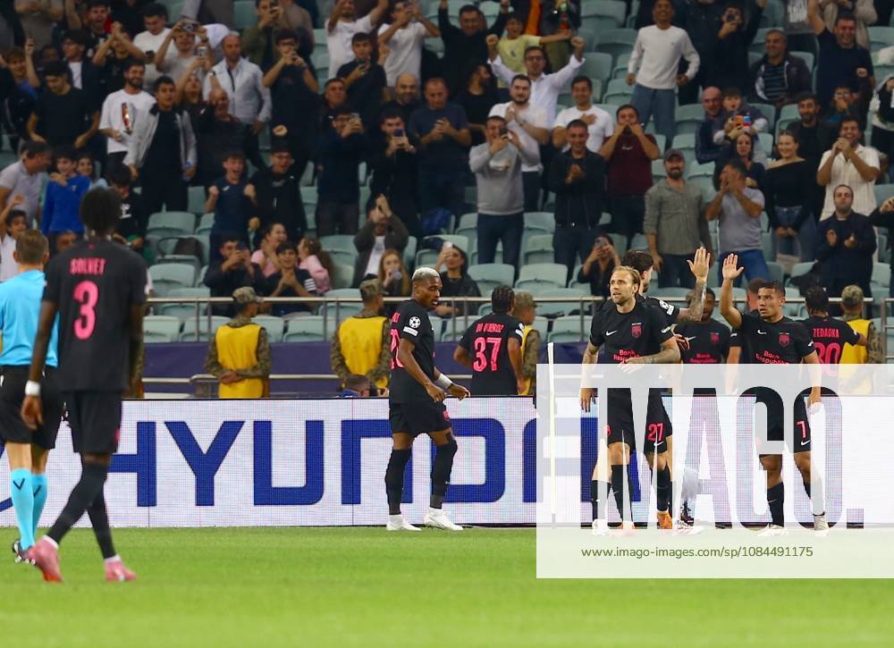 Sabah FK v Slavia Prague - UEFA Champions League BAKU, AZERBAIJAN - OCTOBER 13 : Players of Sabah FK celebrate after scoring a goal during the UEFA Champions League match day two between Sabah FK and Slavia Prague at Olympic Stadium in Baku, Azerbaijan on October 13, 2026. Resul Rehimov Anadolu Baku Azerbaijan. Editorial use only. Please get in touch for any other usage.