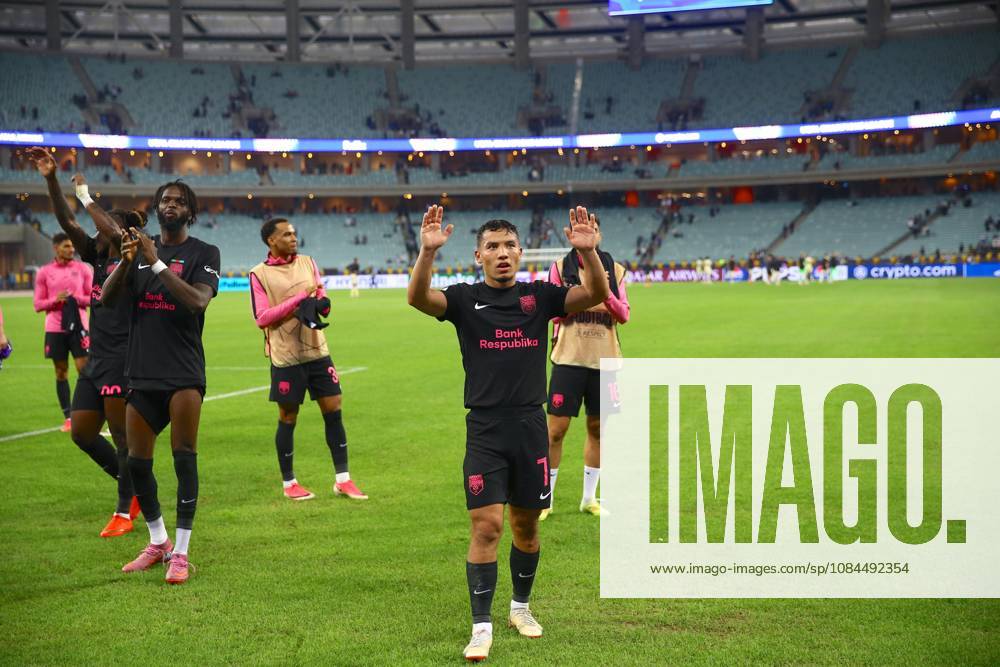 Sabah FK v Slavia Prague - UEFA Champions League BAKU, AZERBAIJAN - OCTOBER 13 : Players of Sabah FK celebrate after winning the UEFA Champions League match day two between Sabah FK and Slavia Prague at Baku Olympic Stadium in Baku, Azerbaijan on October 13, 2026. Resul Rehimov Anadolu Baku Azerbaijan. Editorial use only. Please get in touch for any other usage.