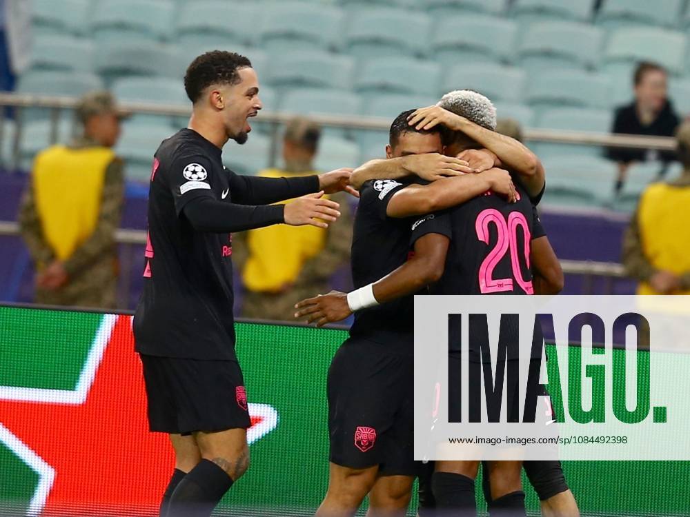Sabah FK v Slavia Prague - UEFA Champions League BAKU, AZERBAIJAN - OCTOBER 13 : Players of Sabah FK celebrate their goal during the UEFA Champions League match day two between Sabah FK and Slavia Prague at Baku Olympic Stadium in Baku, Azerbaijan on October 13, 2026. Resul Rehimov Anadolu Baku Azerbaijan. Editorial use only. Please get in touch for any other usage.