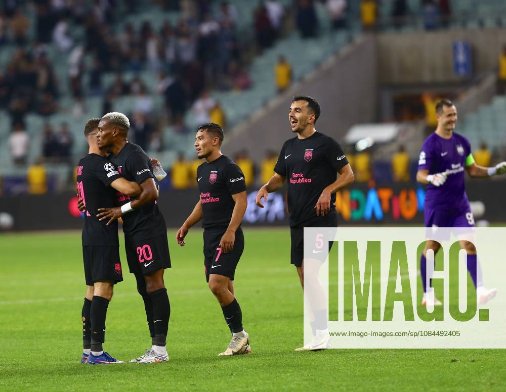 Sabah FK v Slavia Prague - UEFA Champions League BAKU, AZERBAIJAN - OCTOBER 13 : Players of Sabah FK celebrate their goal during the UEFA Champions League match day two between Sabah FK and Slavia Prague at Baku Olympic Stadium in Baku, Azerbaijan on October 13, 2026. Resul Rehimov Anadolu Baku Azerbaijan. Editorial use only. Please get in touch for any other usage.