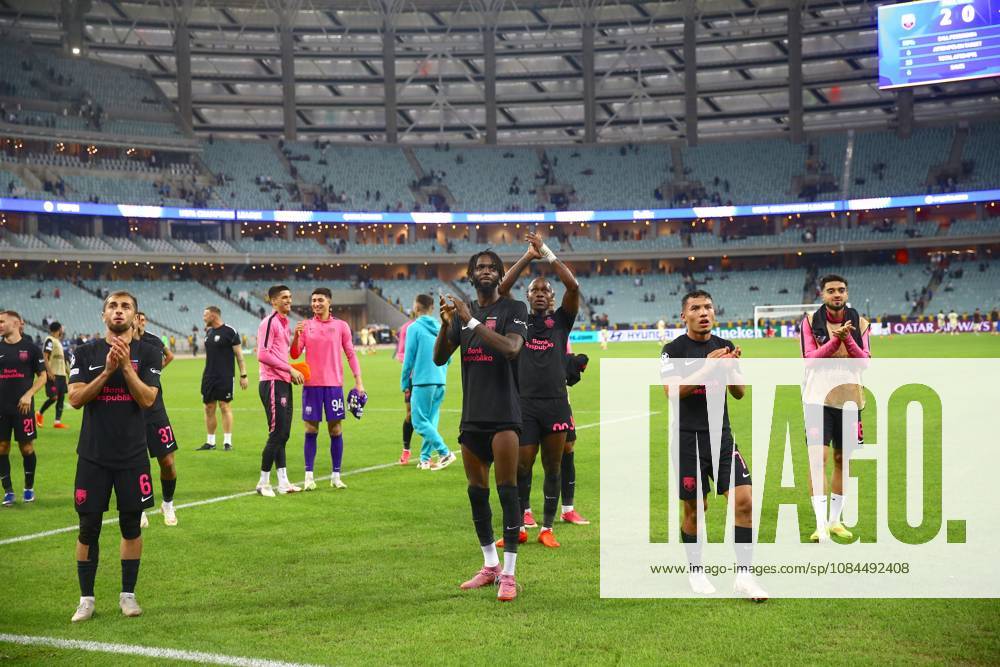 Sabah FK v Slavia Prague - UEFA Champions League BAKU, AZERBAIJAN - OCTOBER 13 : Players of Sabah FK celebrate after winning the UEFA Champions League match day two between Sabah FK and Slavia Prague at Baku Olympic Stadium in Baku, Azerbaijan on October 13, 2026. Resul Rehimov Anadolu Baku Azerbaijan. Editorial use only. Please get in touch for any other usage.