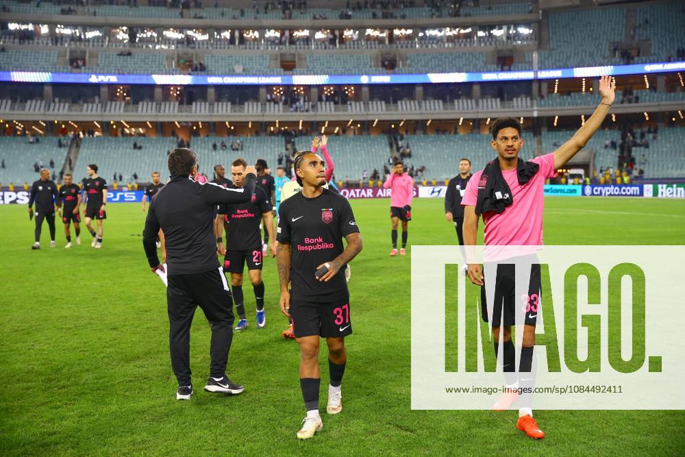 Sabah FK v Slavia Prague - UEFA Champions League BAKU, AZERBAIJAN - OCTOBER 13 : Players of Sabah FK celebrate after winning the UEFA Champions League match day two between Sabah FK and Slavia Prague at Baku Olympic Stadium in Baku, Azerbaijan on October 13, 2026. Resul Rehimov Anadolu Baku Azerbaijan. Editorial use only. Please get in touch for any other usage.