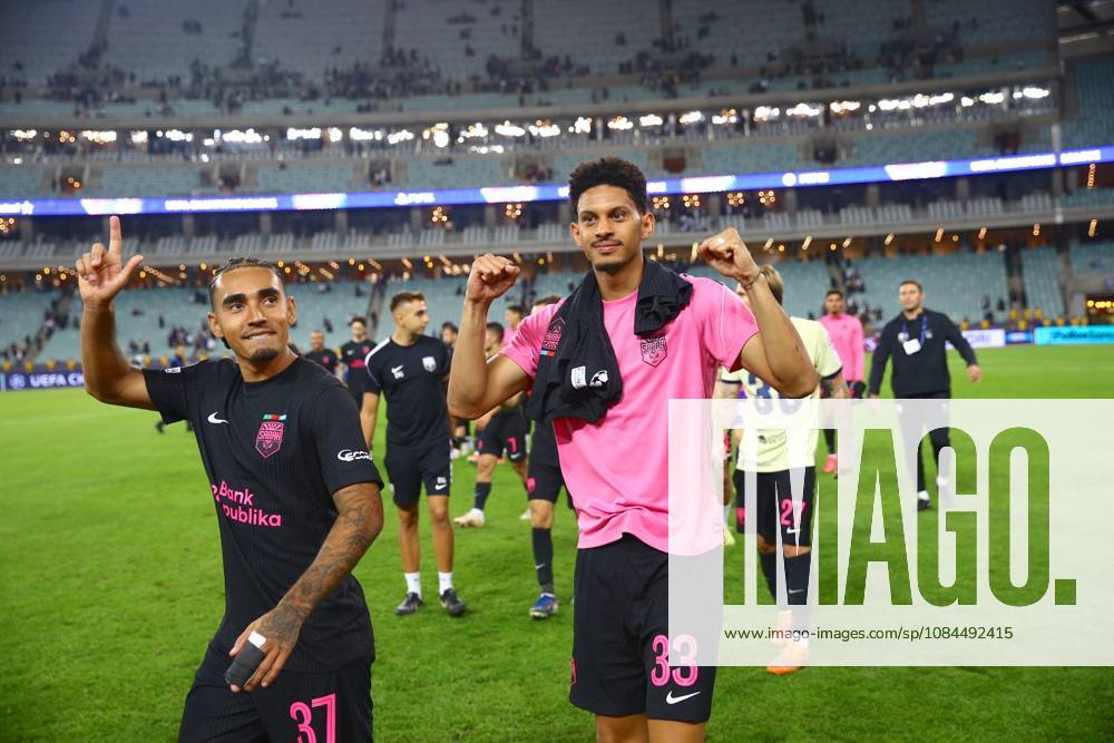 Sabah FK v Slavia Prague - UEFA Champions League BAKU, AZERBAIJAN - OCTOBER 13 : Players of Sabah FK celebrate after winning the UEFA Champions League match day two between Sabah FK and Slavia Prague at Baku Olympic Stadium in Baku, Azerbaijan on October 13, 2026. Resul Rehimov Anadolu Baku Azerbaijan. Editorial use only. Please get in touch for any other usage.