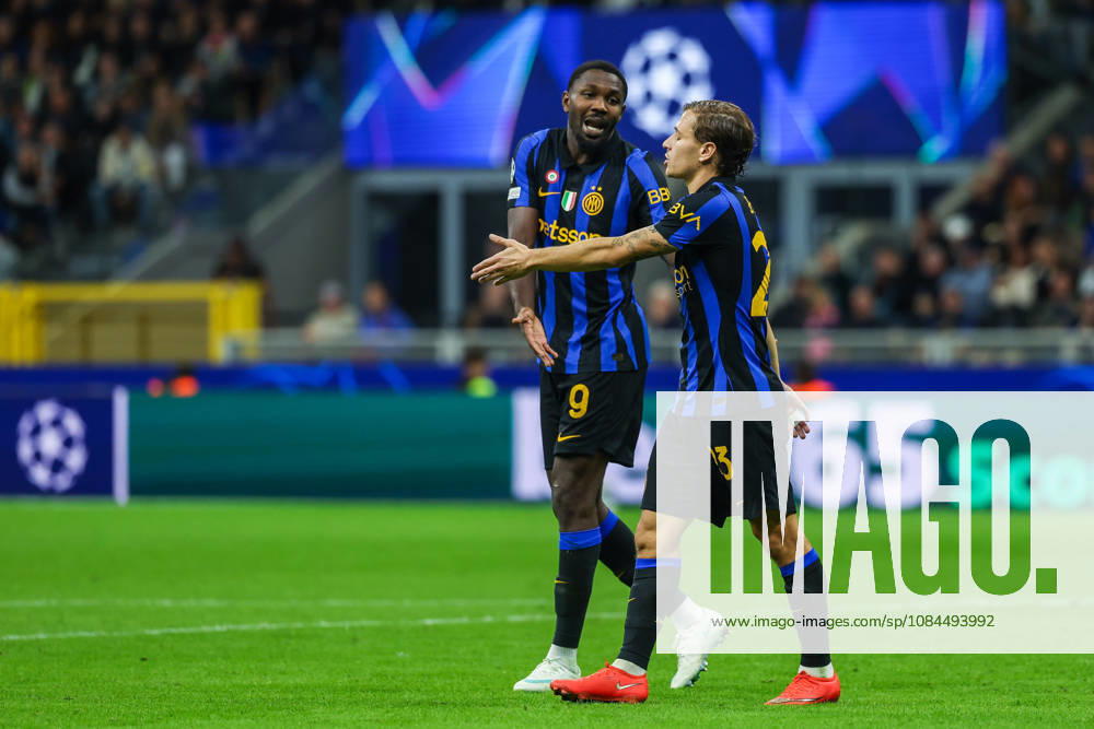 Nicolo Barella of FC Internazionale discusses with Marcus Thuram of FC Internazionale during UEFA Champions League 2026 27 League Phase - Matchday2 football match between FC Internazionale and Club Brugge KV. Italy