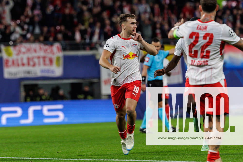 GER, Fussball, Herren, UEFA Chempionsleague 2026 2027, RB Leipzig vs. PSV Eindhoven Brajan Gruda (RB Leipzig 10) jubelt nach dem 1:0 Leipzig Red Bull Arena Sachsen Deutschland