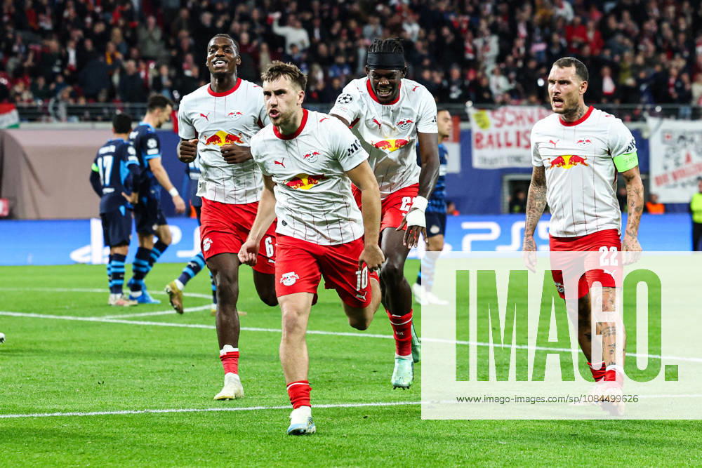 Torjubel - Torschütze Brajan Gruda (RB Leipzig,10) trifft zum 1-0 - Champions League Gruppenphase Saison 2026-2027 Punktspiel RB Leipzig vs.PSV Eindhoven in der Red Bull Arena in Leipzig - Aktion,Fussball,Deutschland,Mann,Männer