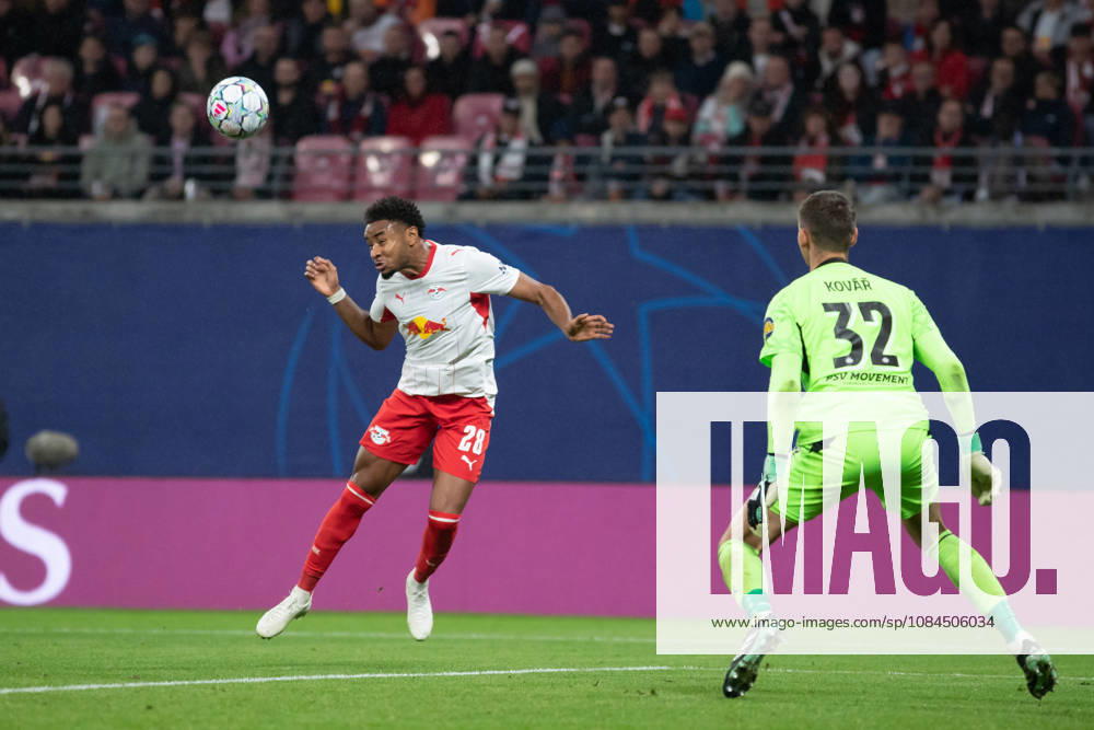 UEFA Champions League: RB Leipzig vs. PSV Eindhoven, 13.10.26 Christopher Nkunku (28, RB Leipzig) per Kopf. Fußball, UEFA Champions League, Saison 2026 2027: RB Leipzig vs. PSV Eindhoven am 13.10.2026 in der Red Bull Arena, Leipzig.