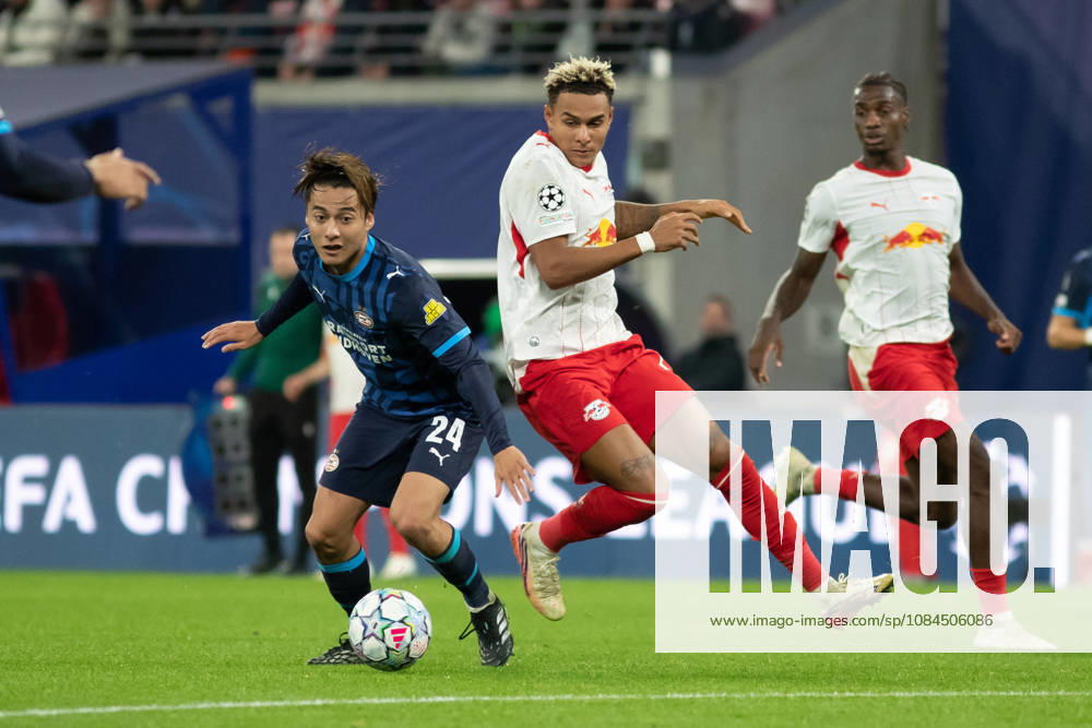 UEFA Champions League: RB Leipzig vs. PSV Eindhoven, 13.10.26 Kodai Sano (24, PSV Eindhoven) gegen Antonio Nusa (7, RB Leipzig). Fußball, UEFA Champions League, Saison 2026 2027: RB Leipzig vs. PSV Eindhoven am 13.10.2026 in der Red Bull Arena, Leipzig.