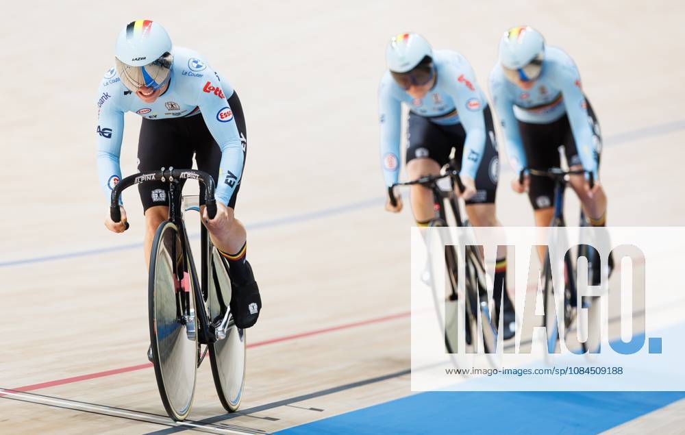 Belgian Elke Vanhoof; Belgian Nicky Degrendele and Belgian Zita Gheysens are pictured in action during the Womens Team Sprint event at the UCI Track cycling, Rad, Radsport, Bahnrad, Bahn World Championships in Shanghai, China on Wednesday 14 October 2026. The worlds are taking place from 14 to 18 October 2026. BENOITxDOPPAGNE x189761057x