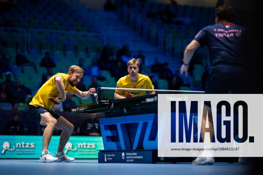 Elias Ranefur and Truls Möregardh of Sweden during day 4 of the European Table tennis, Tischtennis Championship on October 14, 2026 in Ljubljana. Photo: Martin Metelko BILDBYRÅN COP 362 ME0001 bordtennis table tennis pingis 2026 european table tennis championship bordtennis-em em 4 bbeng