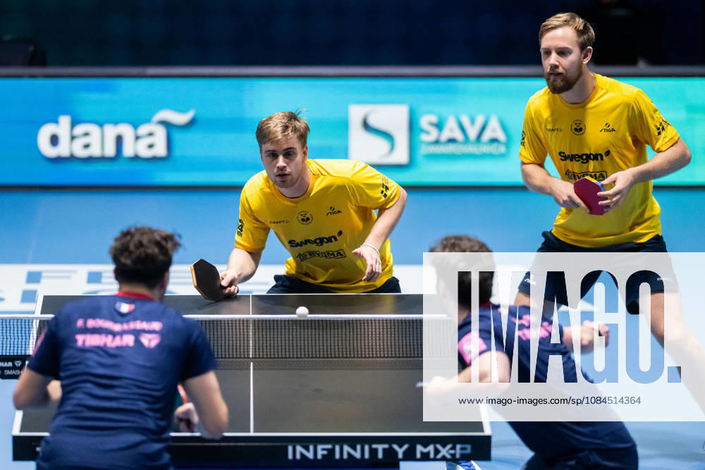 Truls Möregardh and Elias Ranefur of Sweden during day 4 of the European Table tennis, Tischtennis Championship on October 14, 2026 in Ljubljana. Photo: Martin Metelko BILDBYRÅN COP 362 ME0001 bordtennis table tennis pingis 2026 european table tennis championship bordtennis-em em 4 bbeng