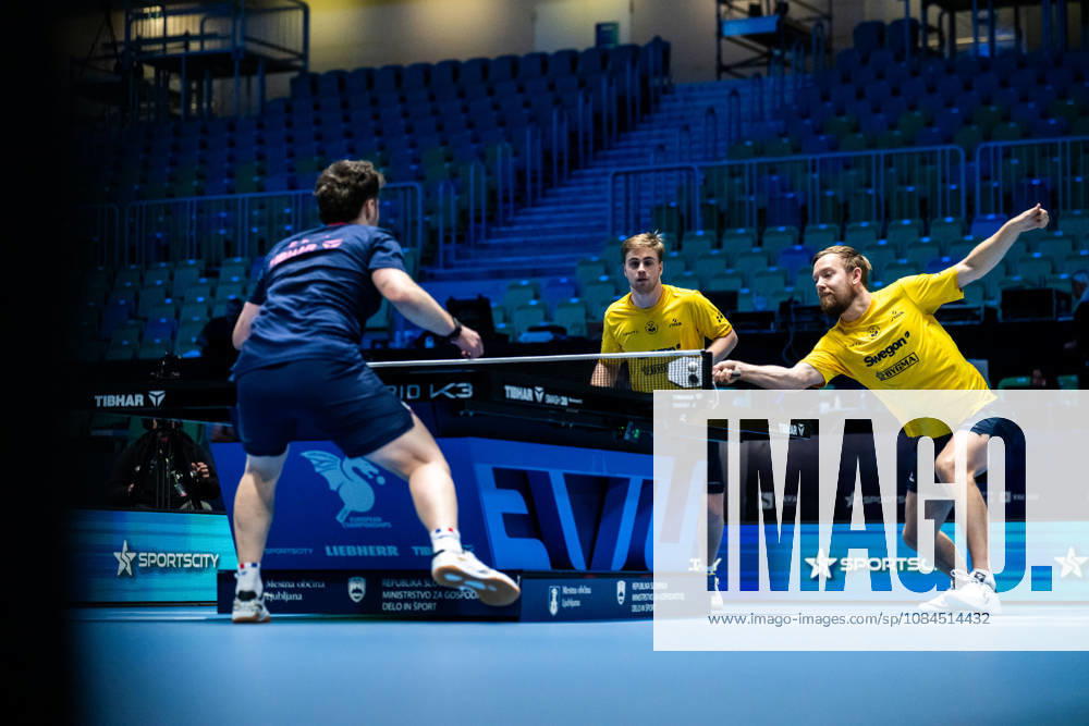 Truls Möregardh and Elias Ranefur of Sweden during day 4 of the European Table tennis, Tischtennis Championship on October 14, 2026 in Ljubljana. Photo: Martin Metelko BILDBYRÅN COP 362 ME0001 bordtennis table tennis pingis 2026 european table tennis championship bordtennis-em em 4 bbeng