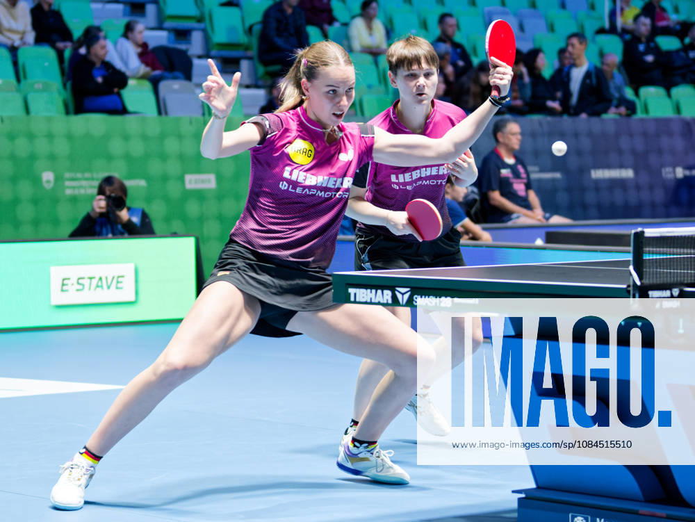 Nina Mittelham ttc berlin eastside-Annett Kaufmann SV DJK Kolbermoor Germany (foto-ms5333) bei den Tischtennis-Europameisterschaften in Ljubljana, Slowenien LJUBLJANA, SLOWENIEN - 14. OKTOBER 2026: Nina Mittelham ttc berlin eastside-Annett Kaufmann SV DJK Kolbermoor Germany (foto-ms5333) erreichen im Doppel das Viertelfinale bei den Tischtennis-Europameisterschaften in der Stozice Arena, Ljubljana, Slowenien Ljubljana Stozice Arena Slovenia
