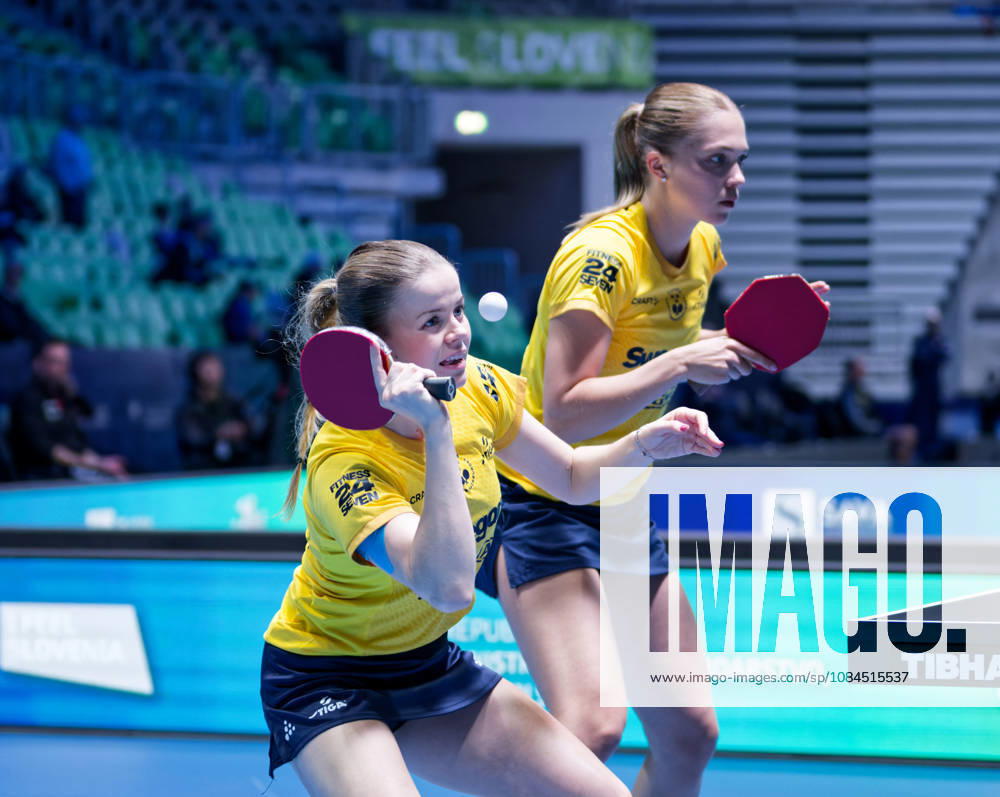 Christina Kallberg-Filippa Bergand Sweden (foto-ms5352) at the 2026 European Table tennis, Tischtennis Championships in Ljubljana LJUBLJANA, SLOVENIA - 14 OCTOBER 2026: Christina Kallberg-Filippa Bergand Sweden (foto-ms5352) in action at the European Table Tennis Championships in Stozice Arena, Ljubljana, Slovenia Ljubljana Stozice Arena Slovenia