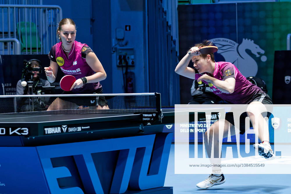 Nina Mittelham ttc berlin eastside-Annett Kaufmann SV DJK Kolbermoor Germany (foto-ms5330) bei den Tischtennis-Europameisterschaften in Ljubljana, Slowenien LJUBLJANA, SLOWENIEN - 14. OKTOBER 2026: Nina Mittelham ttc berlin eastside-Annett Kaufmann SV DJK Kolbermoor Germany (foto-ms5330) erreichen im Doppel das Viertelfinale bei den Tischtennis-Europameisterschaften in der Stozice Arena, Ljubljana, Slowenien Ljubljana Stozice Arena Slovenia