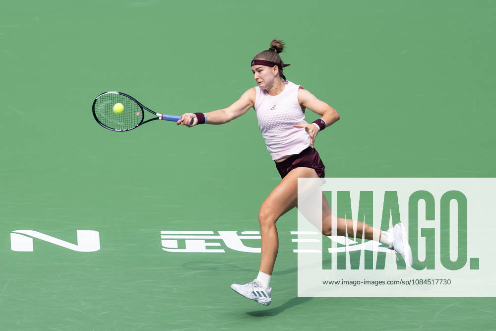 Karolina Muchova of Czechia seen in action with Caty McNally of USA (Not in view) during the Wuhan Open final match at the Optics Valley International Tennis Center. Karolina Muchova defeated Caty McNally with a score of 3-6, 7-6, 7-6. Wuhan China - ZUMAs197 20261014_aaa_s197_031