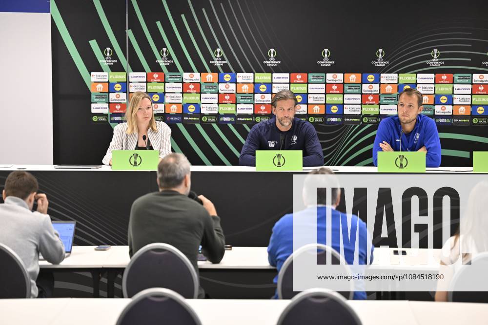 KAA Gent v AGF Aarhus - UEFA Conference League Media Activities 14 10 2026 GENT, BELGIUM - OCTOBER 14 : De Mil Rik head coach of KAA Gent and Roef Davy goalkeeper of KAA Gent speaking with the media during a pre-match press conference, PK, Pressekonferenz ahead of the UEFA Conference League 2026 27 League Phase matchday 1 match between KAA Gent and AGF Aarhus on October 14, 2026 in Gent, Belgium, 14 10 2026 Gent Belgium