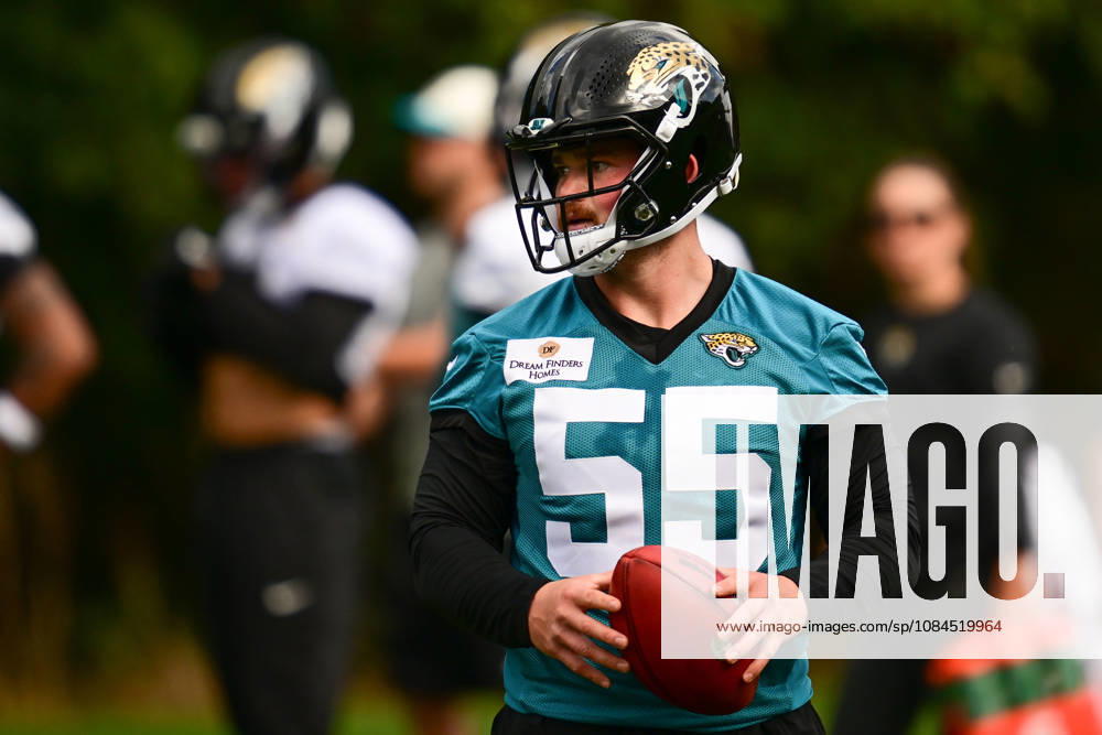Jacksonville Jaguars, Press and Training Jacksonville Jaguars long snapper Jacob Bobenmoyer (55) during the press conference, PK, Pressekonferenz practise session for Jacksonville Jaguars at the Grove Hotel, Chandler s Cross, UK on 14 October 2026. Chandler s Cross Grove Hotel Hertfordshire UK Editorial use only ,