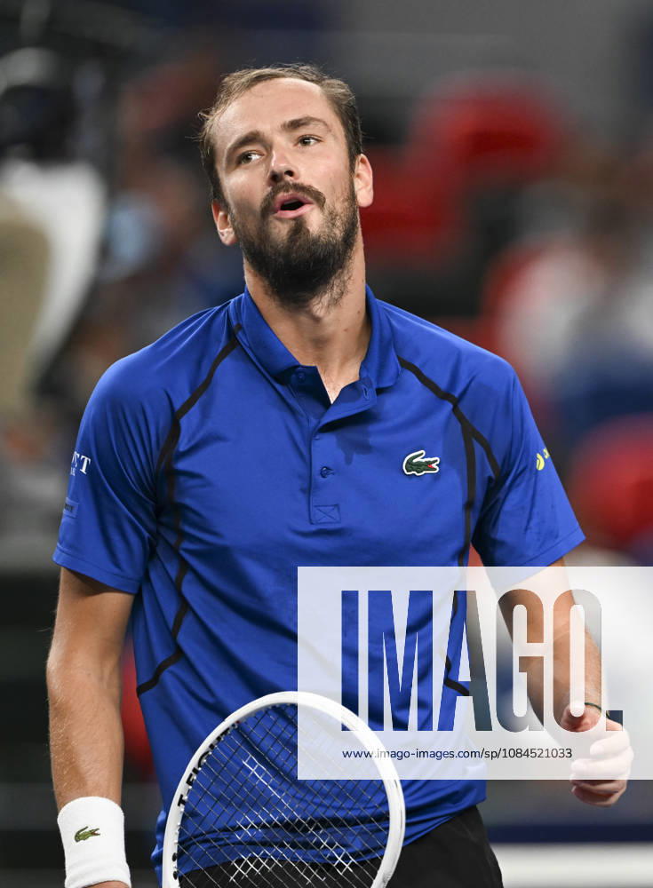 (261014) -- SHANGHAI, Oct. 14, 2026 -- Daniil Medvedev of Russia reacts during the men s round of 16 match against Stefanos Tsitsipas of Greece at the 2026 ATP, Tennis Herren tour Shanghai Masters tennis tournament in Shanghai, China, Oct. 14, 2026. ) (SP)CHINA-SHANGHAI-TENNIS-SHANGHAI MASTERS-MEN S SINGLES (CN) ChenxHaoming