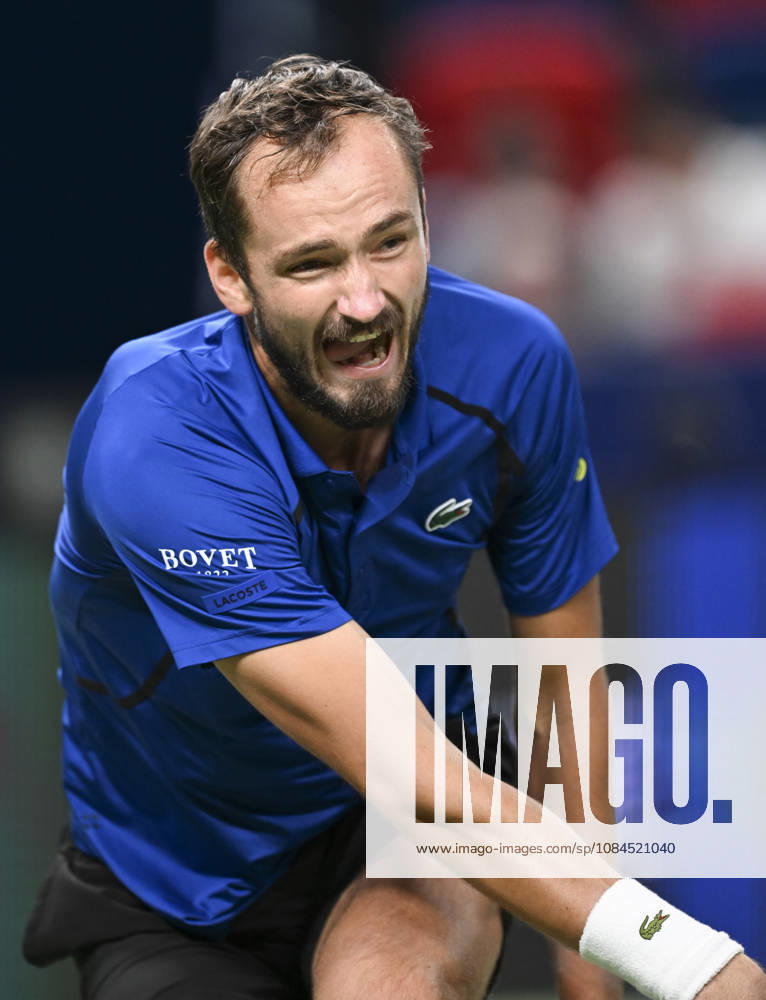 (261014) -- SHANGHAI, Oct. 14, 2026 -- Daniil Medvedev of Russia reacts during the men s round of 16 match against Stefanos Tsitsipas of Greece at the 2026 ATP, Tennis Herren tour Shanghai Masters tennis tournament in Shanghai, China, Oct. 14, 2026. ) (SP)CHINA-SHANGHAI-TENNIS-SHANGHAI MASTERS-MEN S SINGLES (CN) ChenxHaoming
