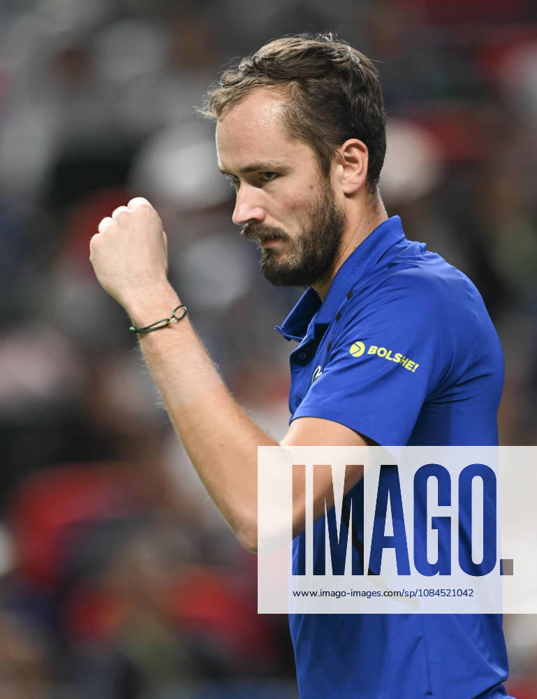 (261014) -- SHANGHAI, Oct. 14, 2026 -- Daniil Medvedev of Russia celebrates scoring during the men s round of 16 match against Stefanos Tsitsipas of Greece at the 2026 ATP, Tennis Herren tour Shanghai Masters tennis tournament in Shanghai, China, Oct. 14, 2026. ) (SP)CHINA-SHANGHAI-TENNIS-SHANGHAI MASTERS-MEN S SINGLES (CN) ChenxHaoming