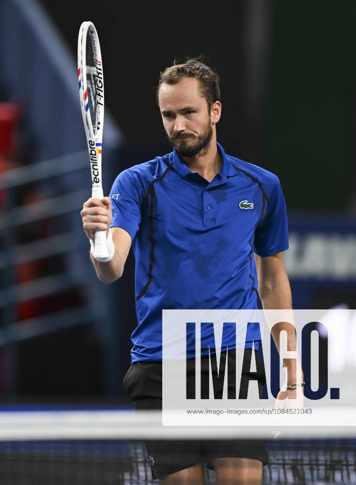 (261014) -- SHANGHAI, Oct. 14, 2026 -- Daniil Medvedev of Russia reacts during the men s round of 16 match against Stefanos Tsitsipas of Greece at the 2026 ATP, Tennis Herren tour Shanghai Masters tennis tournament in Shanghai, China, Oct. 14, 2026. ) (SP)CHINA-SHANGHAI-TENNIS-SHANGHAI MASTERS-MEN S SINGLES (CN) ChenxHaoming