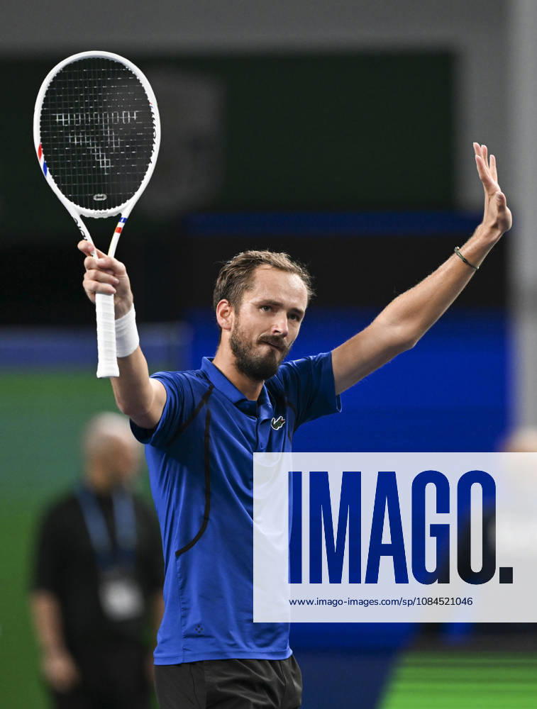 (261014) -- SHANGHAI, Oct. 14, 2026 -- Daniil Medvedev of Russia celebrates after winning the men s round of 16 match against Stefanos Tsitsipas of Greece at the 2026 ATP, Tennis Herren tour Shanghai Masters tennis tournament in Shanghai, China, Oct. 14, 2026. ) (SP)CHINA-SHANGHAI-TENNIS-SHANGHAI MASTERS-MEN S SINGLES (CN) ChenxHaoming