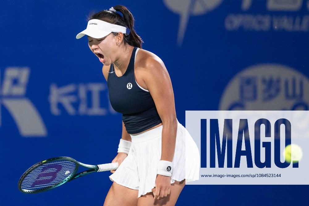 Hanyu Guo of China celebrates her win against Katie Volynets of USA (not in view) during their women s singles match on day 3 of Wuhan Open at the Optics Valley International Tennis Center in Wuhan. Hanyu Guo defeated Katie Volynets with a score of 6-4, 4-6, 7-6. Wuhan China - ZUMAs197 20261014_aaa_s197_104