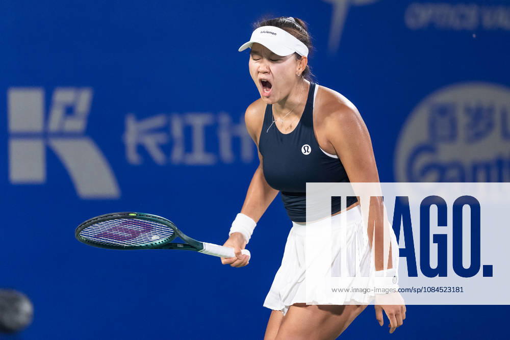 Hanyu Guo of China celebrates her win against Katie Volynets of USA (not in view) during their women s singles match on day 3 of Wuhan Open at the Optics Valley International Tennis Center in Wuhan. Hanyu Guo defeated Katie Volynets with a score of 6-4, 4-6, 7-6. Wuhan China - ZUMAs197 20261014_aaa_s197_099