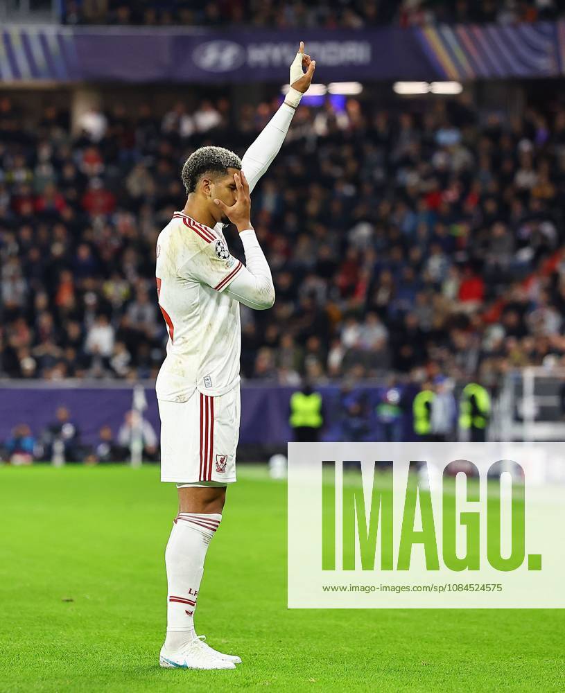 Ronald Araujo of Liverpool celebrates scoring the opening goal LASK v Liverpool, UEFA Champions League, Football, Raiffeisen Arena, Linz, Austria - 14 Oct 2026Linz Raiffeisen Arena Austria