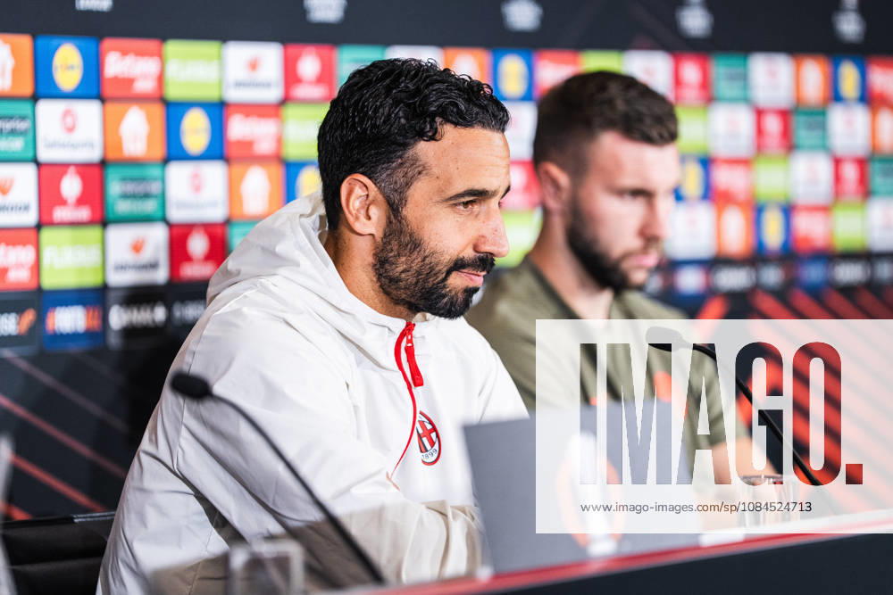 SOCCER - UEFA EL, RBS vs Milan SALZBURG,AUSTRIA,14.OCT.26 - SOCCER - UEFA Europa League, Red Bull Salzburg vs AC Milan, preview, press conference, PK, Pressekonferenz Milan. Image shows head coach Ruben Amorin and Strahinja Pavlovic (Milan). GEPAxpictures Arellano