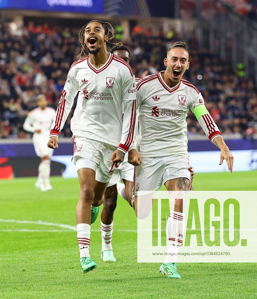 Bradley Barcola of Liverpool celebrates scoring their sides second goal LASK v Liverpool, UEFA Champions League, Football, Raiffeisen Arena, Linz, Austria - 14 Oct 2026Linz Raiffeisen Arena Austria