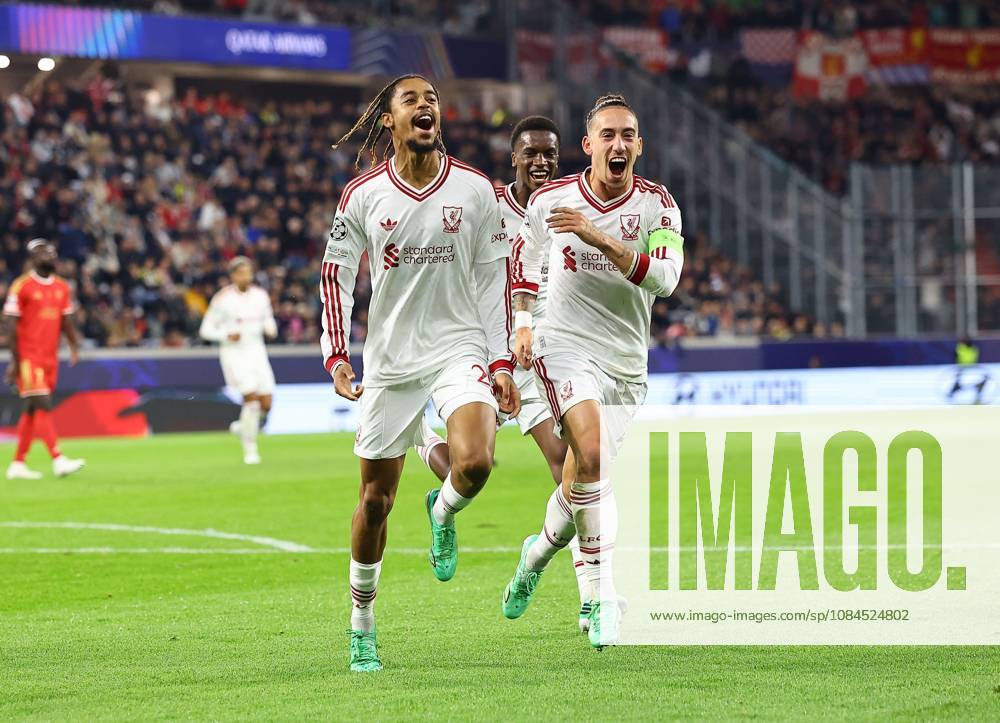 Bradley Barcola of Liverpool celebrates scoring their sides second goal LASK v Liverpool, UEFA Champions League, Football, Raiffeisen Arena, Linz, Austria - 14 Oct 2026Linz Raiffeisen Arena Austria