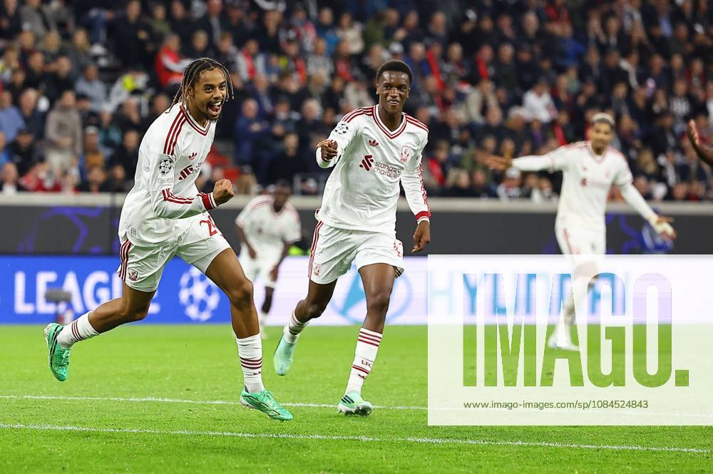 Bradley Barcola of Liverpool celebrates scoring their sides second goal LASK v Liverpool, UEFA Champions League, Football, Raiffeisen Arena, Linz, Austria - 14 Oct 2026Linz Raiffeisen Arena Austria