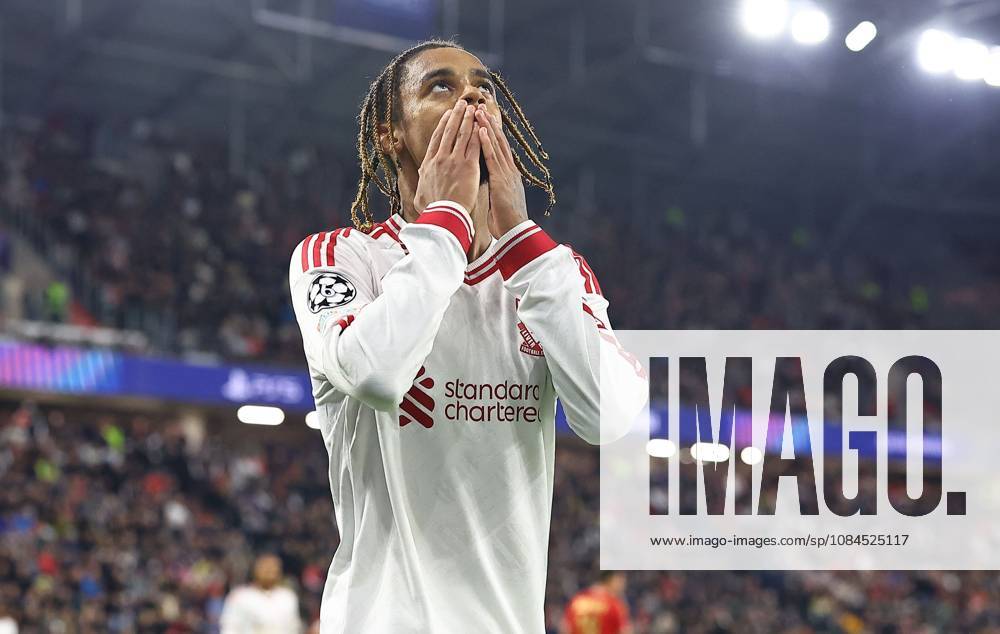 Bradley Barcola of Liverpool celebrates scoring their sides third goal LASK v Liverpool, UEFA Champions League, Football, Raiffeisen Arena, Linz, Austria - 14 Oct 2026Linz Raiffeisen Arena Austria