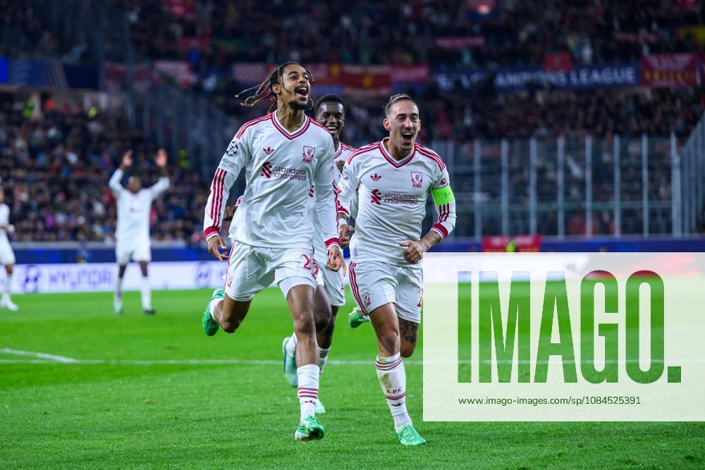 SOCCER - UEFA CL, LASK vs Liverpool LINZ,AUSTRIA,14.OCT.26 - SOCCER - UEFA Champions League, Linzer ASK vs Liverpool FC. Image shows the rejoicing of Bradley Barcola (Liverpool). GEPAxpictures xChristianxMoser