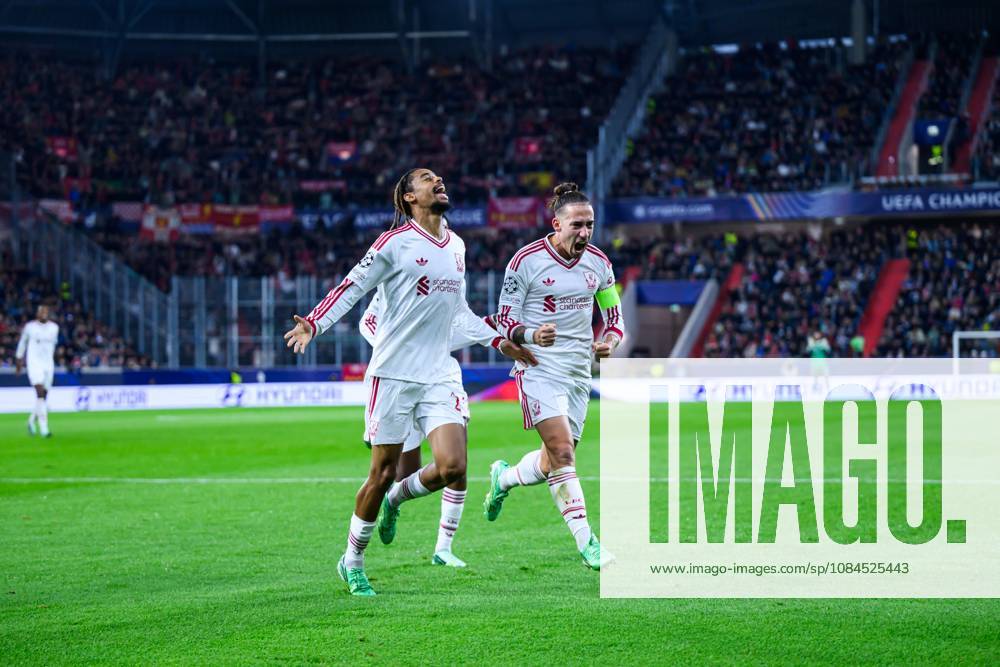 SOCCER - UEFA CL, LASK vs Liverpool LINZ,AUSTRIA,14.OCT.26 - SOCCER - UEFA Champions League, Linzer ASK vs Liverpool FC. Image shows the rejoicing of Bradley Barcola (Liverpool). GEPAxpictures xChristianxMoser