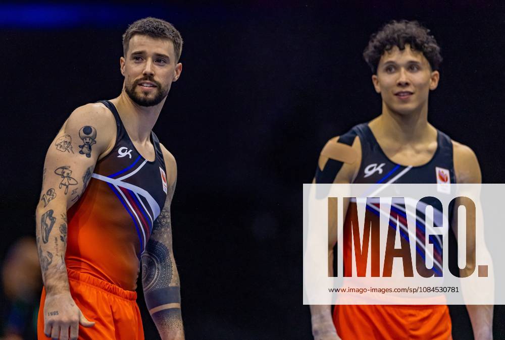 ROTTERDAM - Casimir Schmidt and Jermain Gruenberg during podium training for the World Gymnastics Championships in Ahoy Rotterdam. IRIS VAN DEN BROEK ANP ANPxSportx IVx 572447299 originalFilename: 572447299