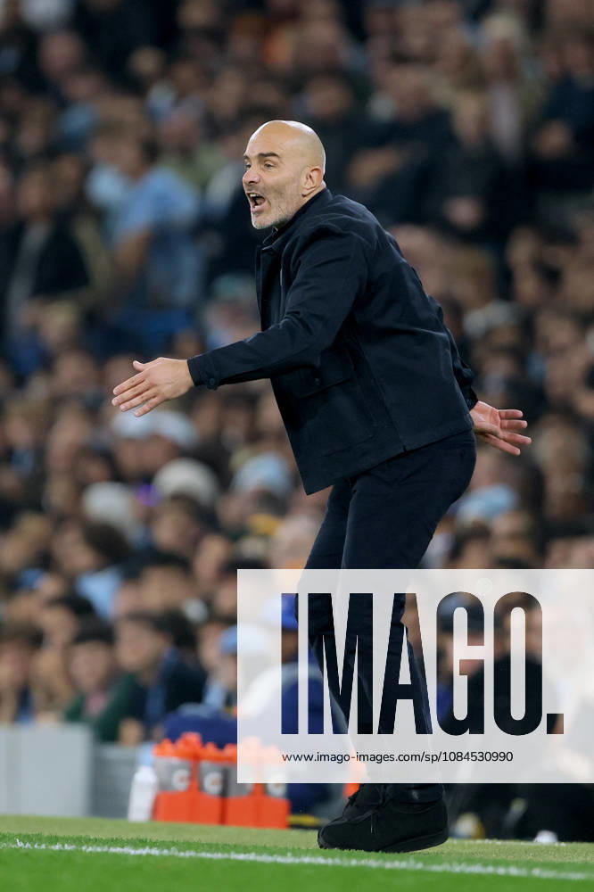 Manchester City v Paris Saint-Germain - UEFA Champions League 2026 27 League Phase MD2 Enzo Maresca, Manager of Manchester City reacts on the side line during the UEFA Champions League 2026 27 League Phase MD2 match between Manchester City and Paris Saint-Germain at City of Manchester Stadium on October 14, 2026 in Manchester, England. Manchester City of Manchester Stadium England United Kingdom