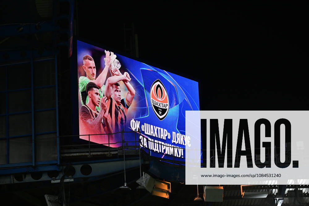 Matchday large screen graphi prior to the UEFA Champions League 2026 27 League Phase MD2 match between FC Shakhtar Donetsk and AEK Athens at Stamford Bridge on October 14, 2026 in London, England.