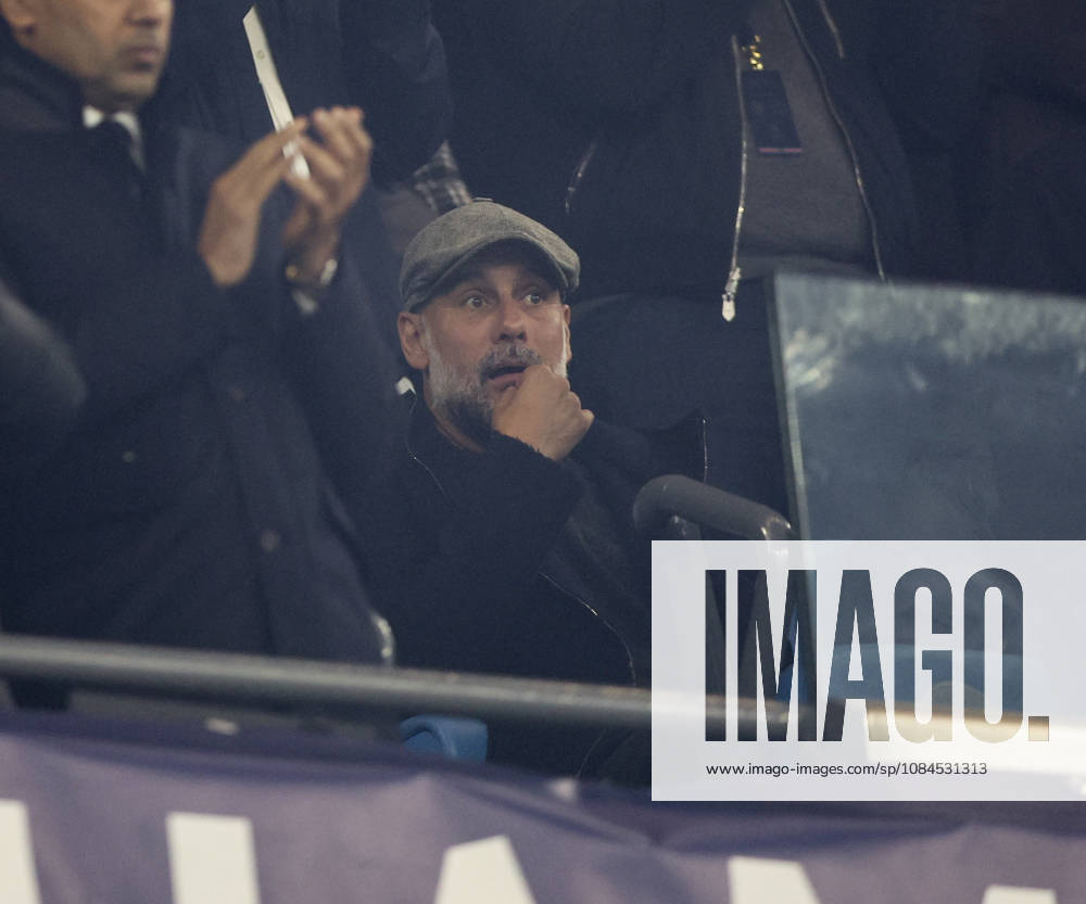 Manchester City v Paris, UEFA Champions League, League Stage 14.10.26 Manchester City v Paris, UEFA Champions League, League Stage Bradley Ormesher The Times Former manager Pep Guardiola of Manchester City in the stands