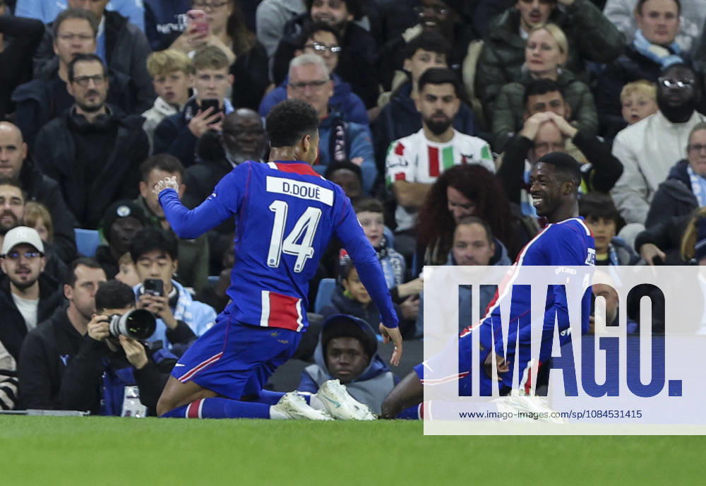 Manchester City v Paris, UEFA Champions League, League Stage 14.10.26 Manchester City v Paris, UEFA Champions League, League Stage Bradley Ormesher The Times Ousmane Dembélé of PSG celebrates scoring his teams 2nd goal