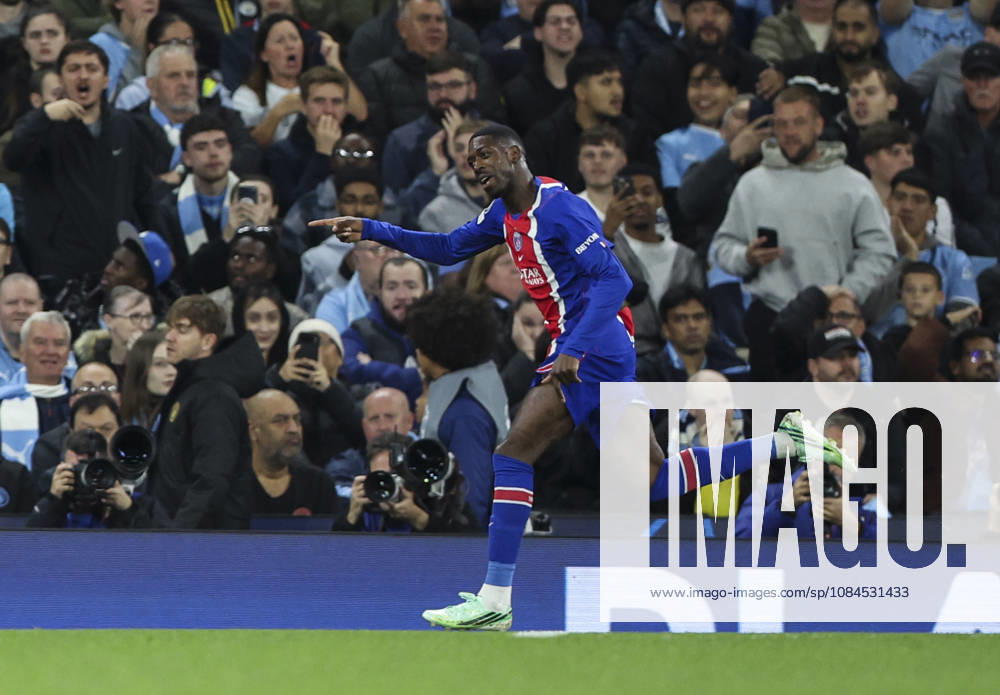 Manchester City v Paris, UEFA Champions League, League Stage 14.10.26 Manchester City v Paris, UEFA Champions League, League Stage Bradley Ormesher The Times Ousmane Dembélé of PSG celebrates scoring his teams 2nd goal